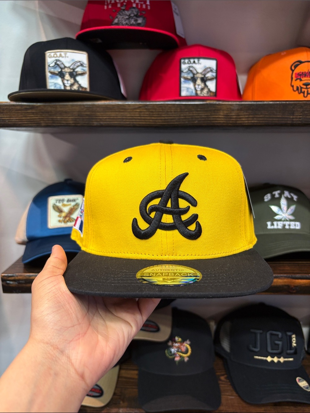 Yellow & Black Snapback Hat with Raised Script Logo